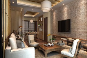 上海东渡青筑128平米三居室日式风格装修效果图