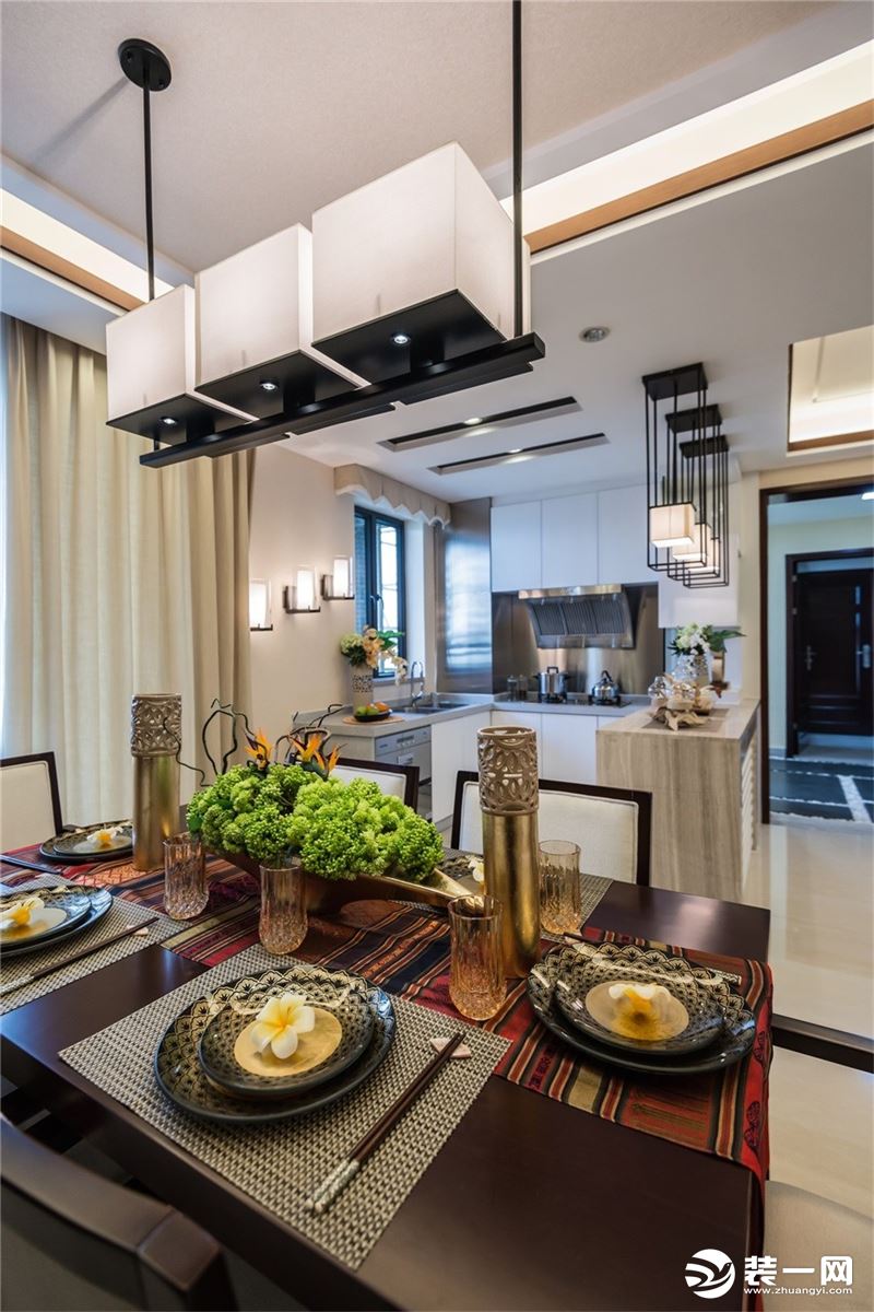 餐厅和厨房海南骏豪仕家三居室108平新中式风格装修效果图