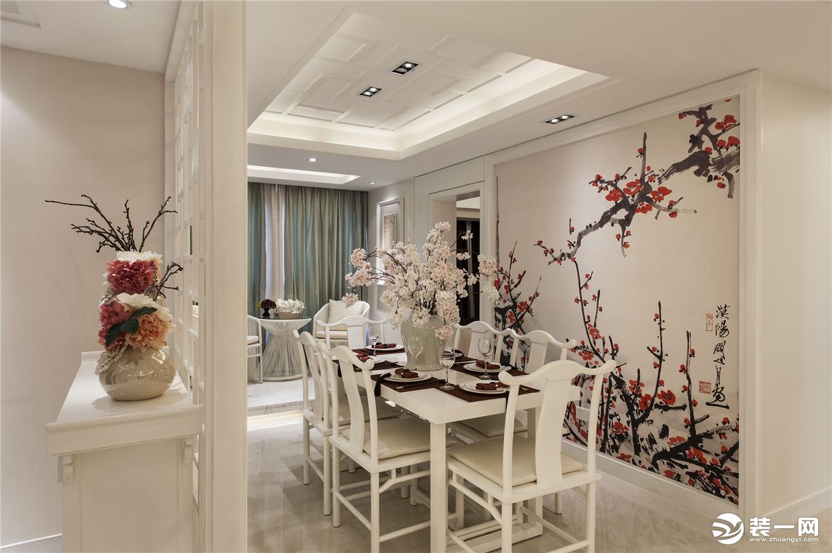 餐厅海口锦地翰城三居室120平新中式风格装修