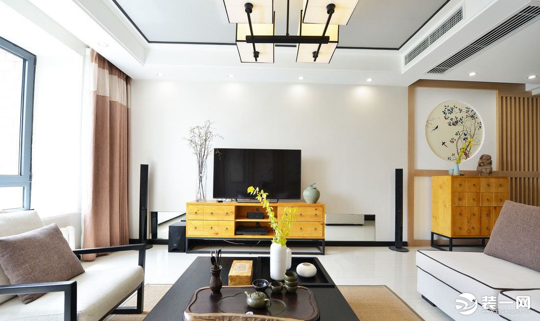 客厅海口保利中央海岸三居室120平新中式风格装修效果图
