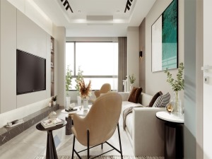 与客厅结合，整个空间合理利用，加以跳色材质瓷砖，使得整个空间多一些灵动