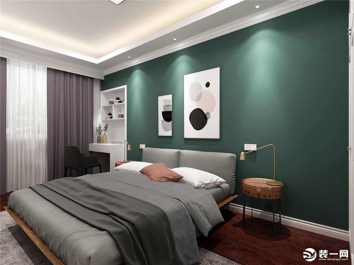 卧室-北欧简约风格中灯具是非常重要的。它强调光照体本身的形象质感和光源对象内不同光环境的功能性