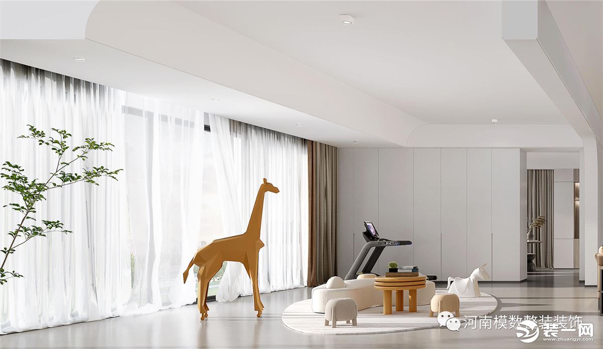 现代简约的客厅 柜子全部通顶处理 结合简约舒适的家具布置
