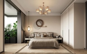房间整体色调保持一致，驼灰色的墙面与原木地板构成空间的朴质，再加上白色家具的自然简约，让空间更为淳朴