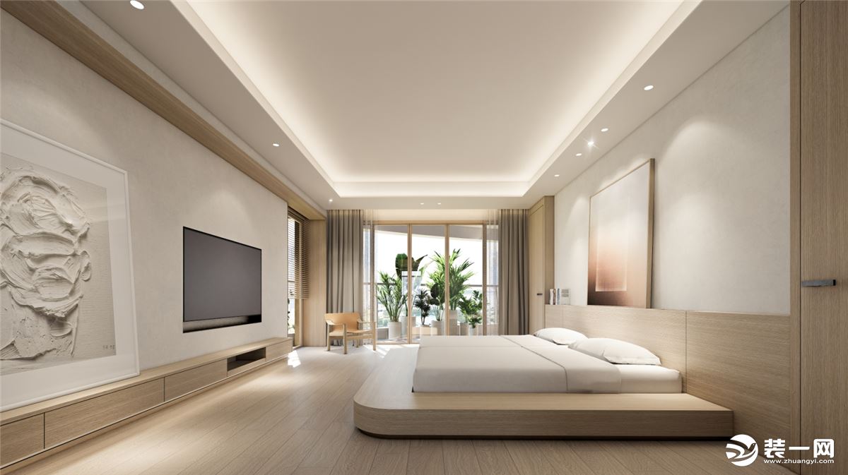 在卧室整体设计上通过软装与空间结构，表达了一种自在间的艺术格调气息。
