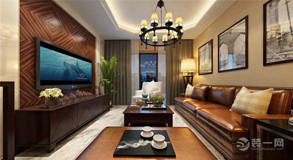 【远景装饰】华宇城  三室两厅 126平 造价14万 港式风格 客厅装修效果图