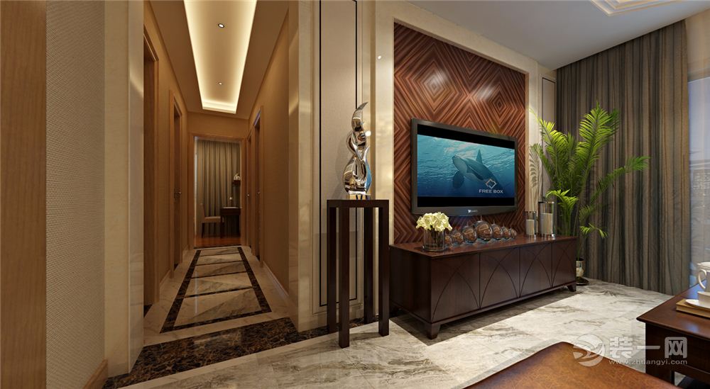 【远景装饰】华宇城  三室两厅 126平 造价14万 港式风格 电视背景墙装修效果图