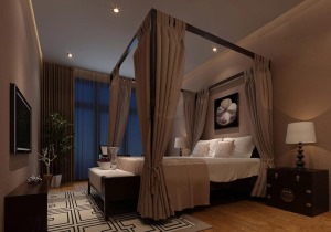 卧室吊平顶，外圈设灯带，平顶安装射灯，看起来简单且不单调，灯光柔和适合休息。