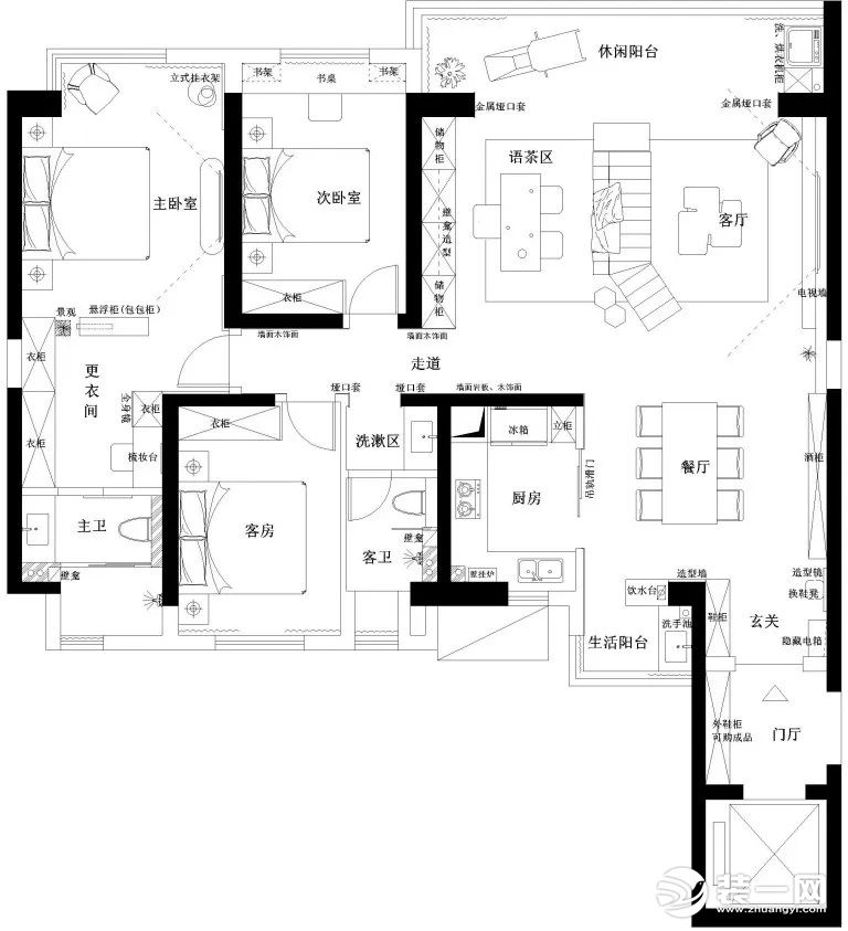 設(shè)計思路分析  1.打造主臥套間，奢享舒適生活；  2.保留拓展空間，引景入室；  3.多功能客