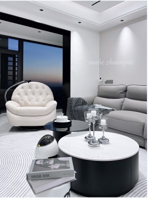 【三合装饰】紫台106平现代黑白灰风格装修完工实景案例客厅