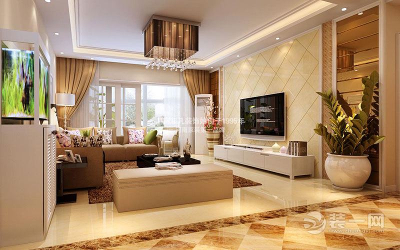 郑州中原新城128平三居室简欧风格客厅装修效果图