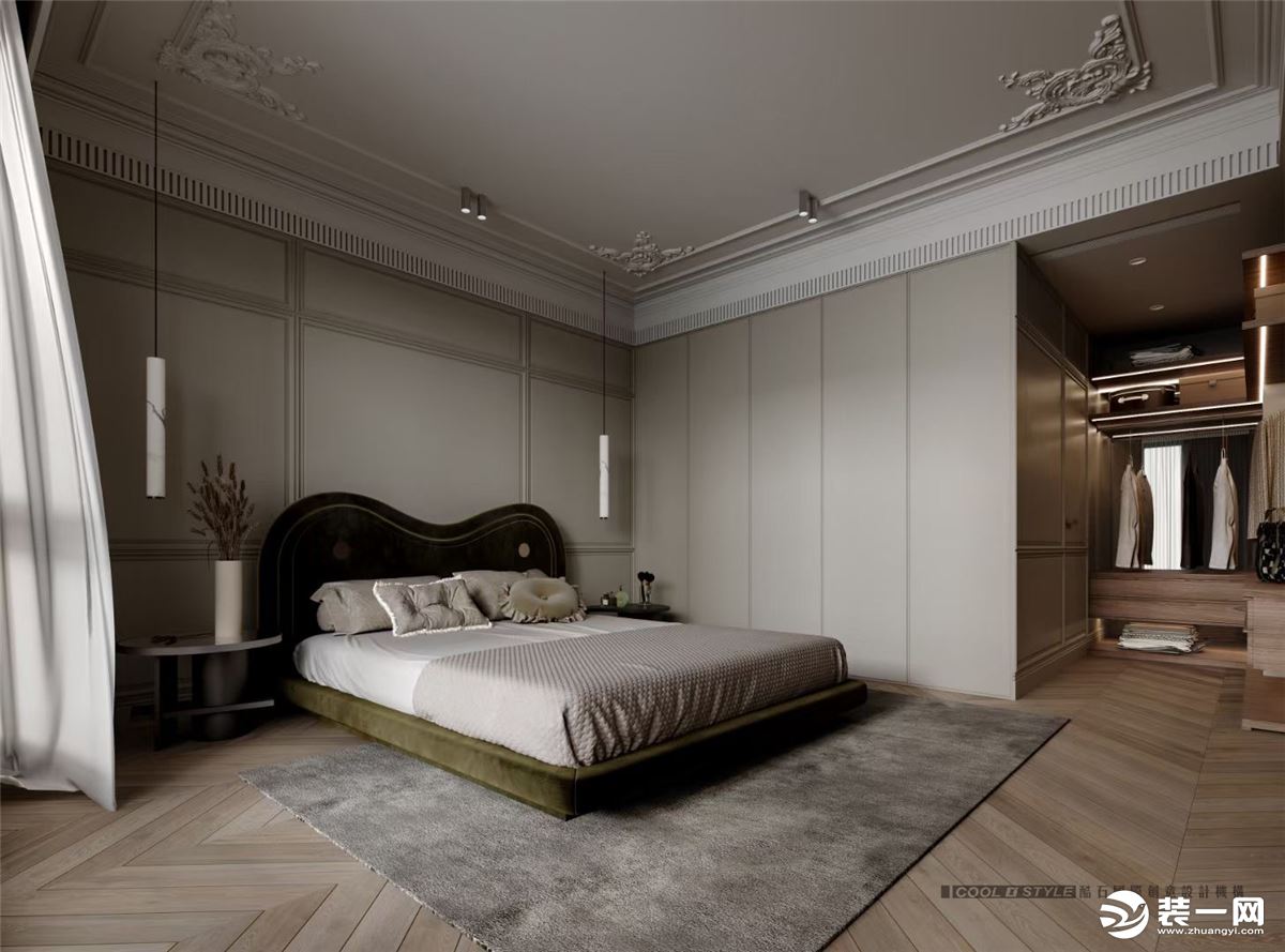卧室+衣帽间+卫生间组成的主卧，俨然是一个舒适的小套间系统了，给业主夫妻最舒适的私人休息空间