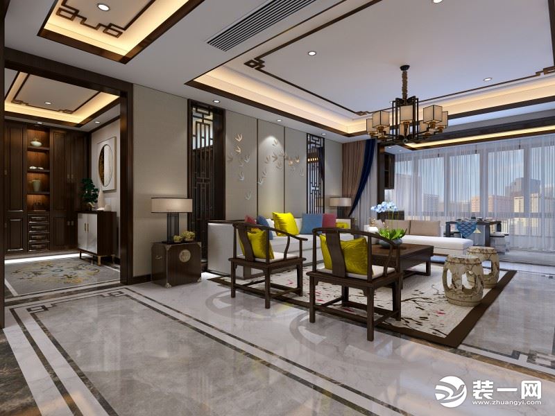 【西安方林装饰】紫薇永和坊260平米平层新中式风格案例——客厅