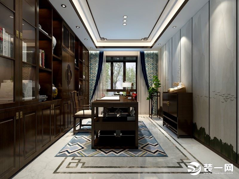 【西安方林装饰】紫薇永和坊260平米平层新中式风格案例——书房