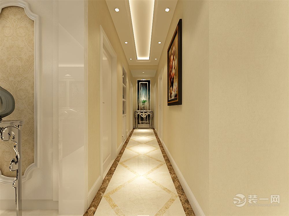 保利海上五月花四期131平三居室简欧风格装修效果图走廊