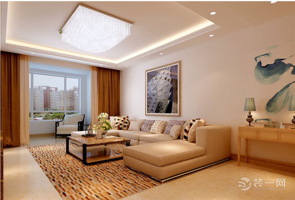 金地锦城129平三居室现代简约风格装修效果图客厅