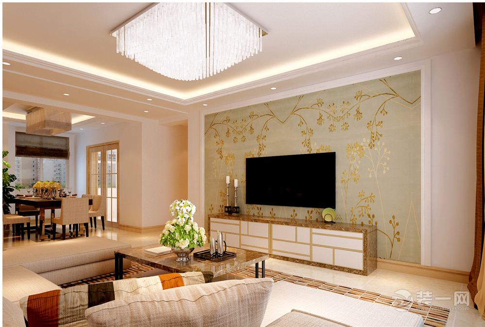 金地锦城129平三居室现代简约风格装修效果图客厅