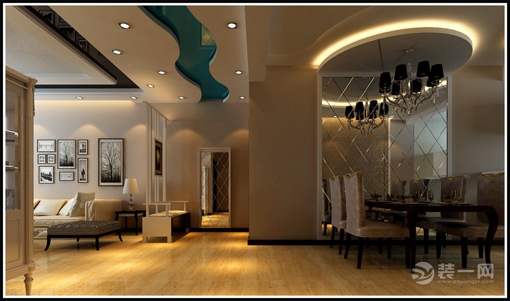 鑫丰雍景豪城101平三居室现代风格装修效果图客餐厅