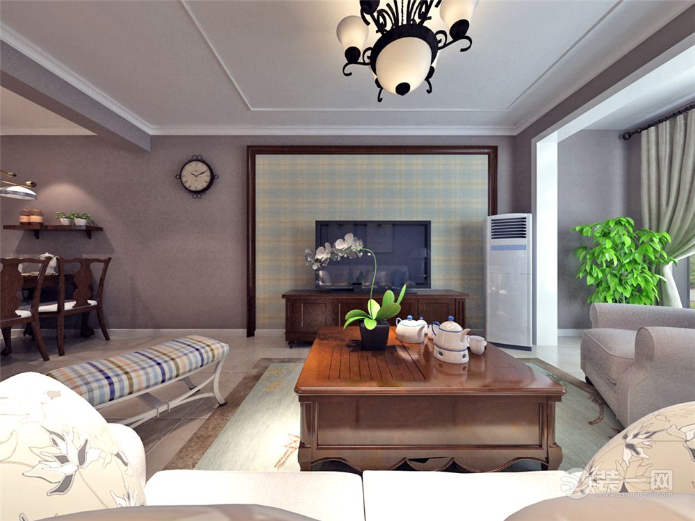 中海和平之门110平三居室简美风格装修效果图客厅