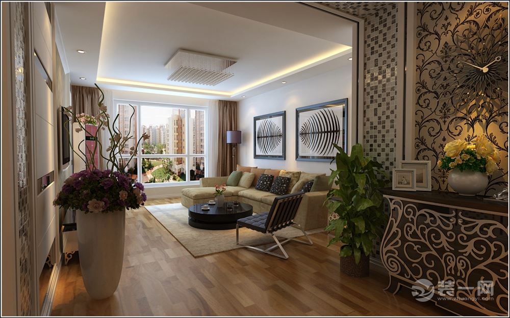 中海寰宇天下135平三居室现代简约风格装修效果图造价20万客厅