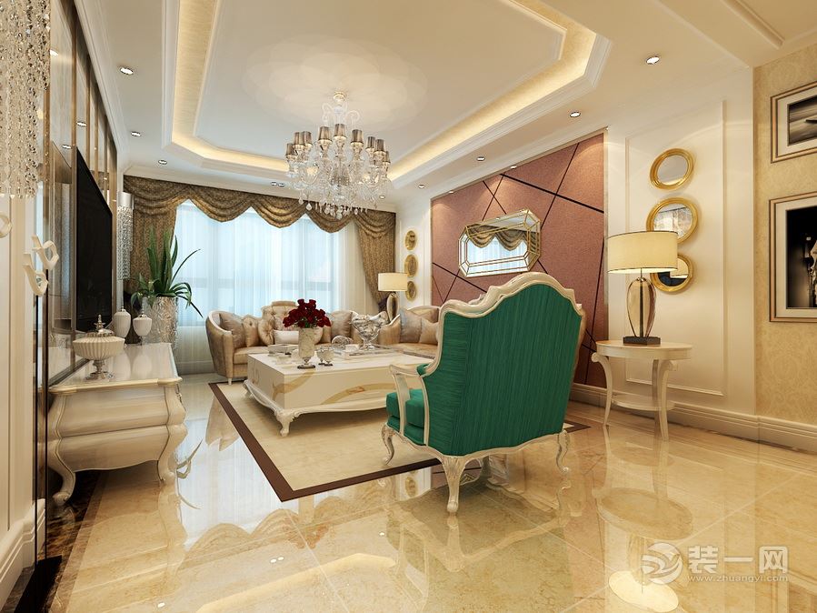 中海国际社区135平三居室欧式风格装修效果图造价28万 客厅