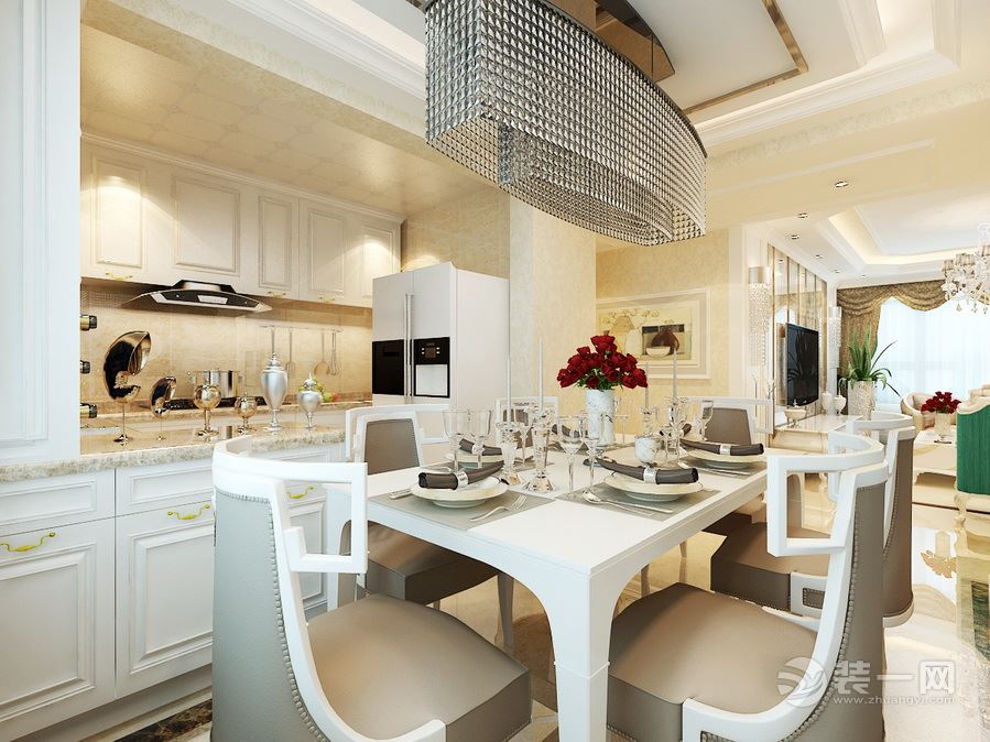 中海国际社区135平三居室欧式风格装修效果图造价28万 餐厅