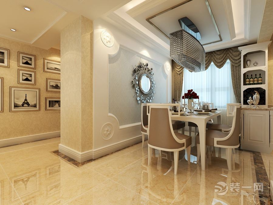 中海国际社区135平三居室欧式风格装修效果图造价28万 餐厅