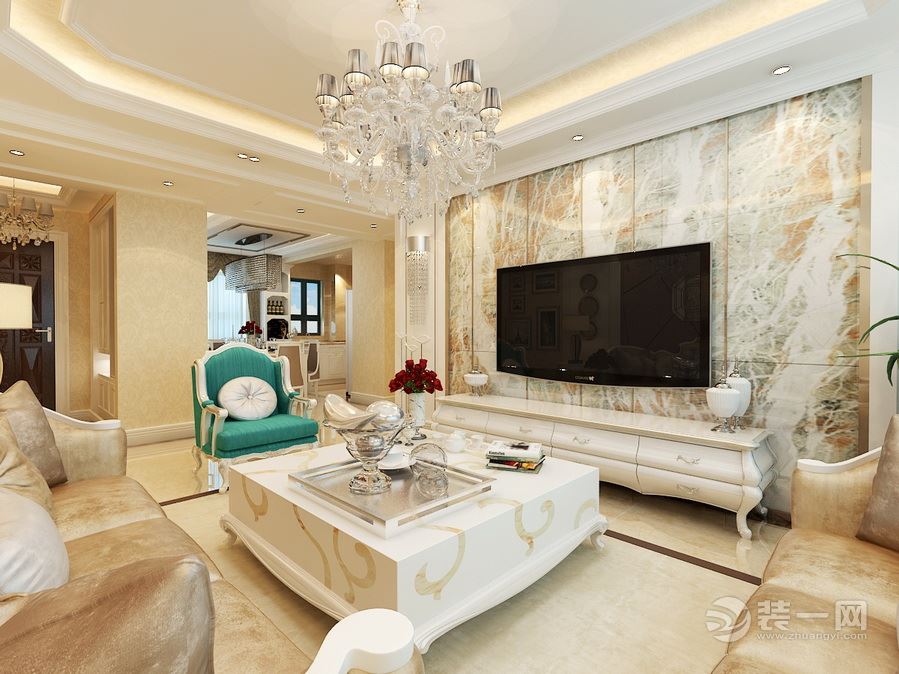 中海国际社区135平三居室欧式风格装修效果图造价28万 客厅