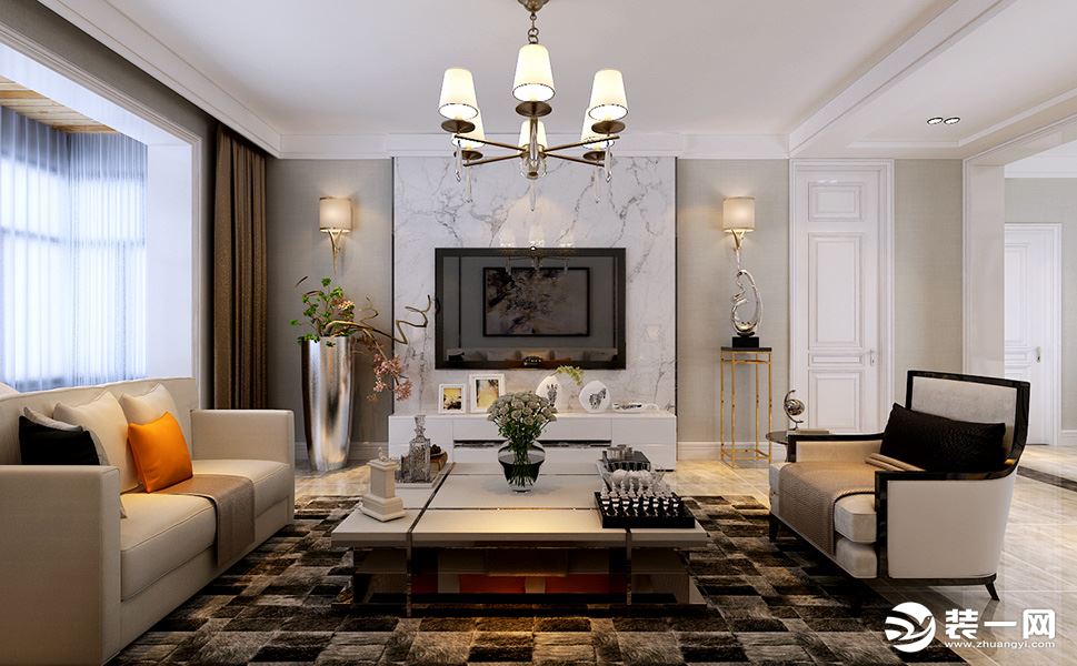 客厅的设计将现代、简洁、时尚融入居室中，利用少量元素来提升品质。