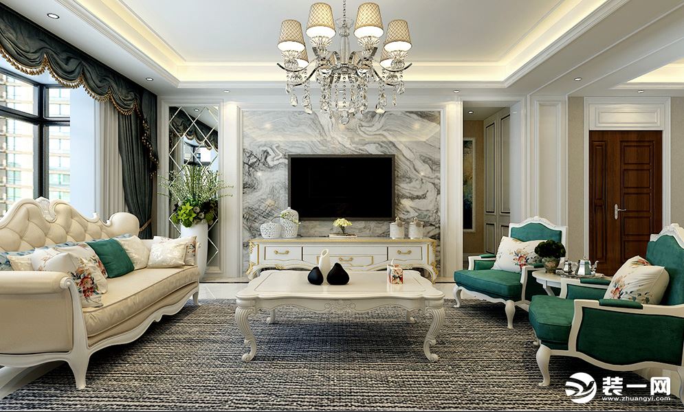 简欧风格很好的柔和了简约主义的利落、爽洁和传统欧陆风格的精致、华丽，所以客厅整体看起来很是简约舒适。