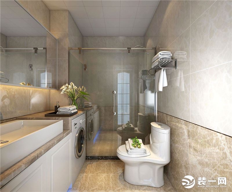 卫生间干湿分离，保证了空间的整洁，地砖上墙，是空间更有质感。