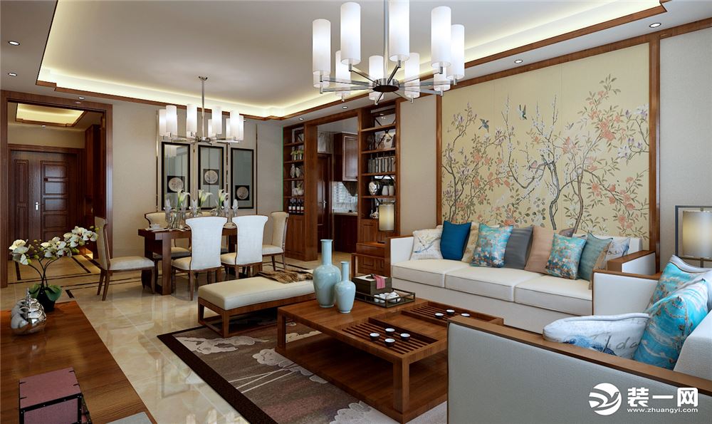 新中式风格在现代家居中渗透中式传统元素，以简约内敛，精致古典的独特魅力，将经典融入生活，传递空间力量