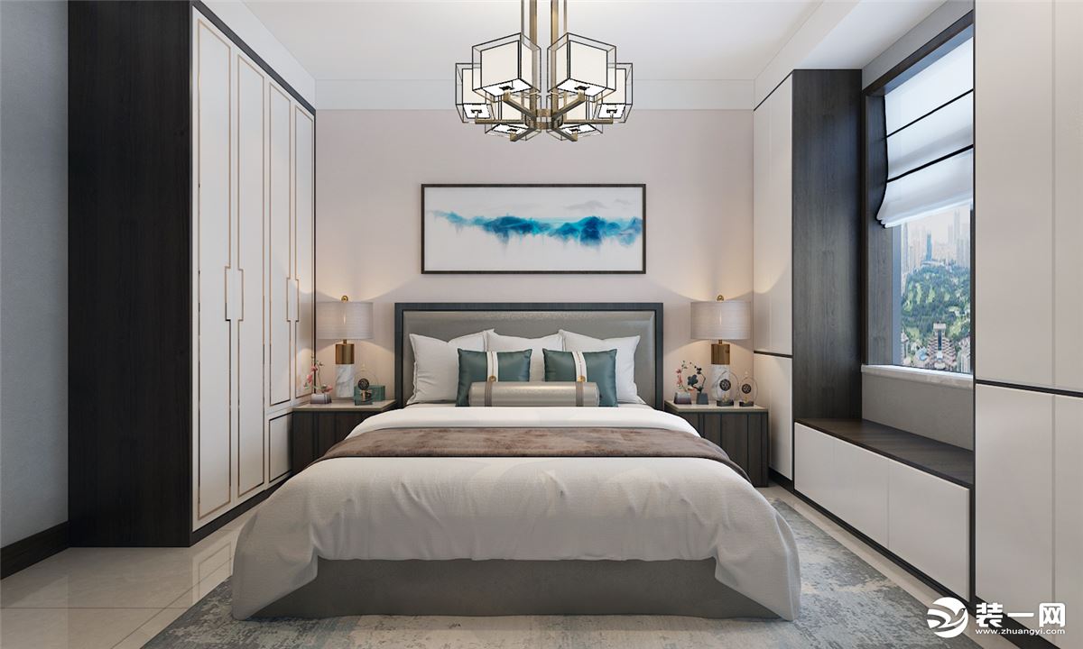 太原城市人家装饰国樾龙城湾106平米新中式风格装修效果图次卧室