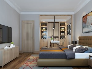 棕色地板搭配灰白床褥，为主人营造安静祥和的休息氛围。