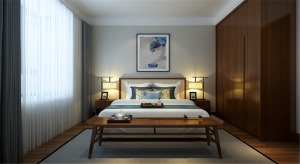 卧室设计简洁大方，以红木色为主
