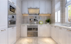 整個廚房以白色為主，整潔，大方。合理的功能區劃分，讓打理廚房不再費勁。