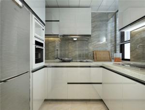 厨房U型设计，电器做了嵌入式处理，看起来整洁又干净。