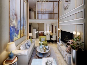 沙发背景墙采用的现代风景画，将现代的风格诠释的更好更完美！