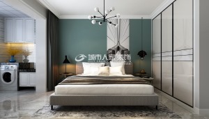 臥室注重舒適與時尚，整體空間運用豐富的表現手法，使臥室看似簡單，實則干凈利落又不失溫和質感。