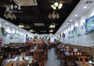 龙华至尊鸭王餐厅店手绘墙体彩绘水墨画风格