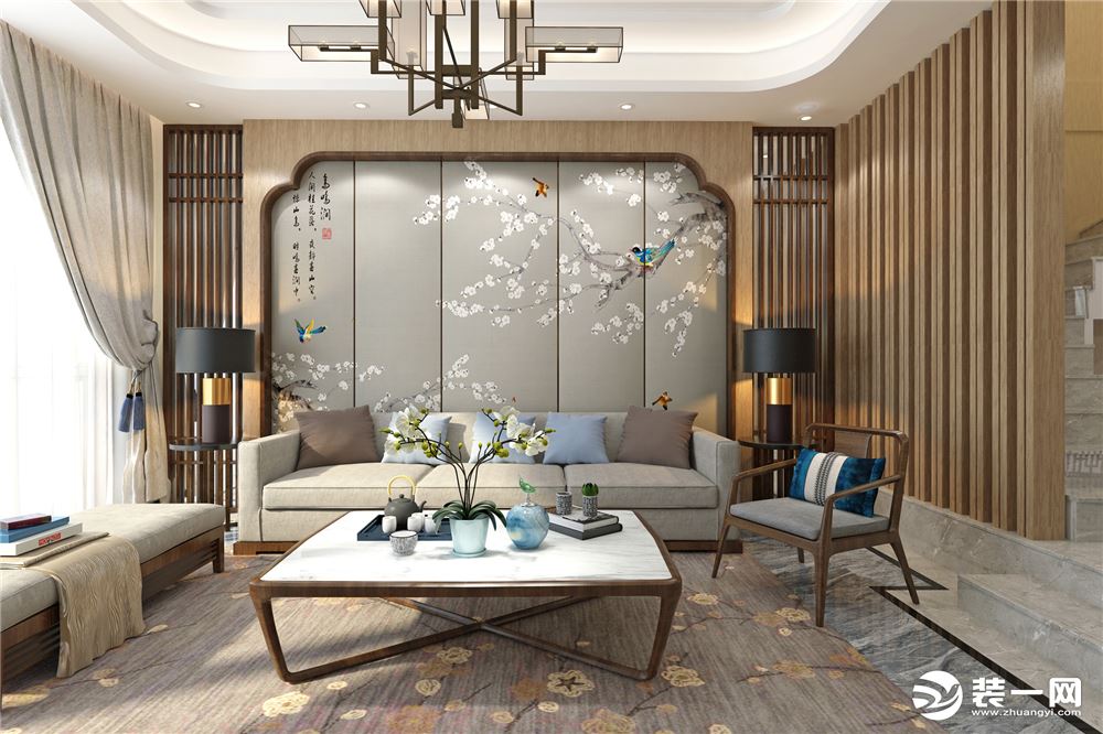俊雅装饰蓝光天骄城 中式风格 126㎡ 三居室 造价10万元 客厅