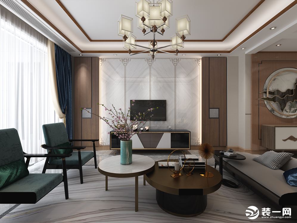 云南俊雅装饰  万宏国际  新中式风格  三居室  136㎡  客厅