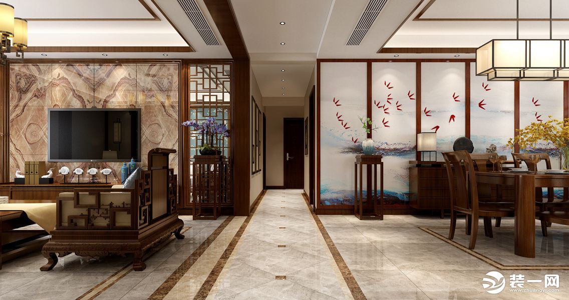 龙湖香醍260㎡复式中式风格，简约 奢华  效果图  过道吊顶