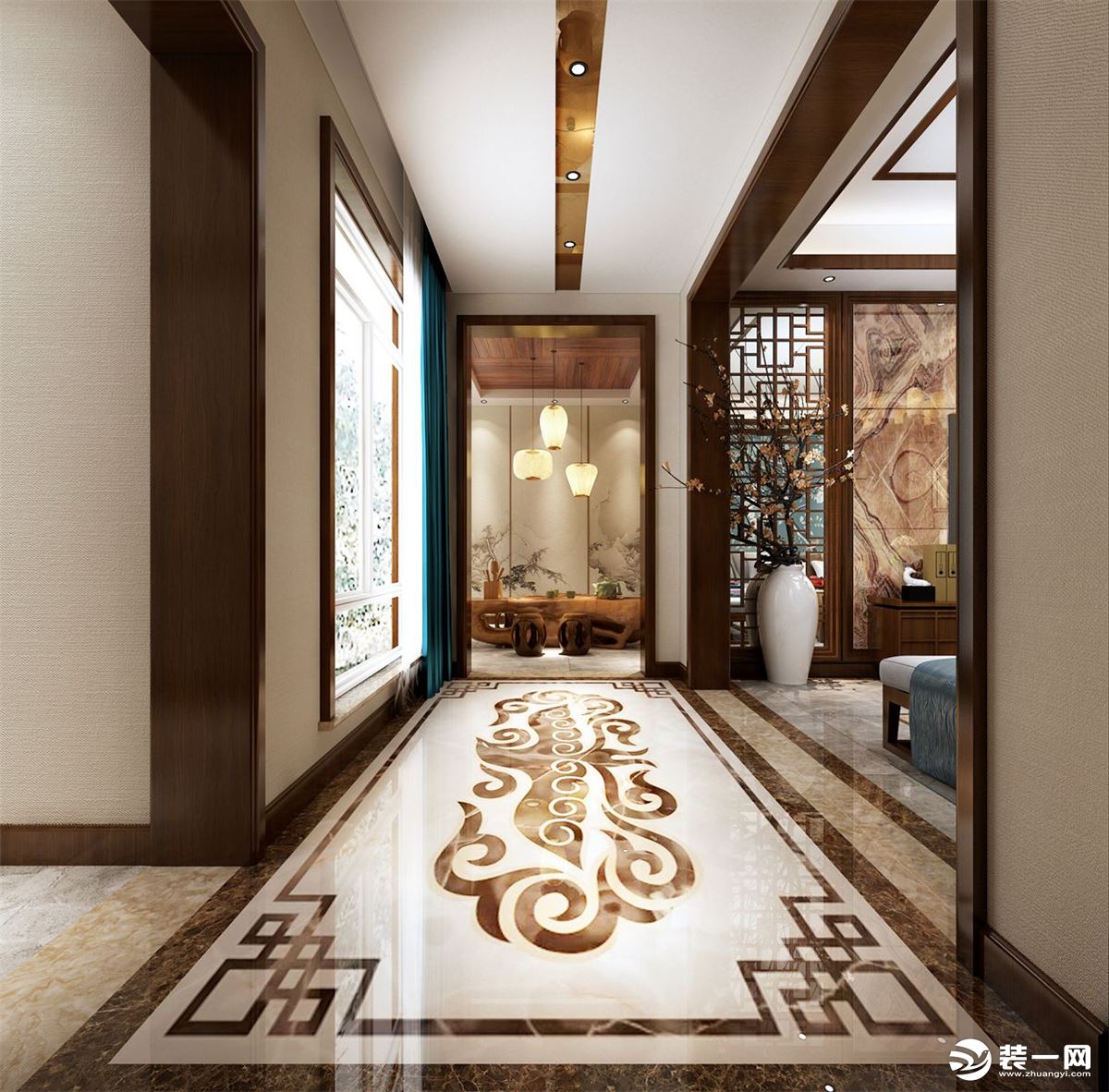 龙湖香醍260㎡复式中式风格，简约 奢华  效果图 走廊