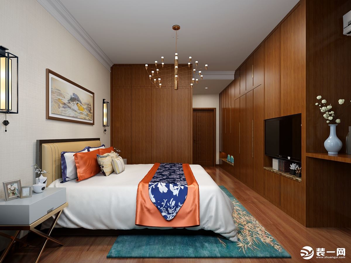 蔷薇溪谷130平米现代中式风格  效果图 卧室