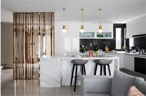 星河国际 190平 四居室  现代简约  厨房 中岛  客厅 装修效果图