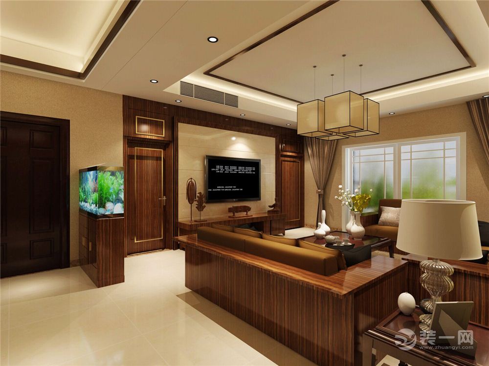 郑州龙湖福祉文苑150平三居室中式风格装修客厅