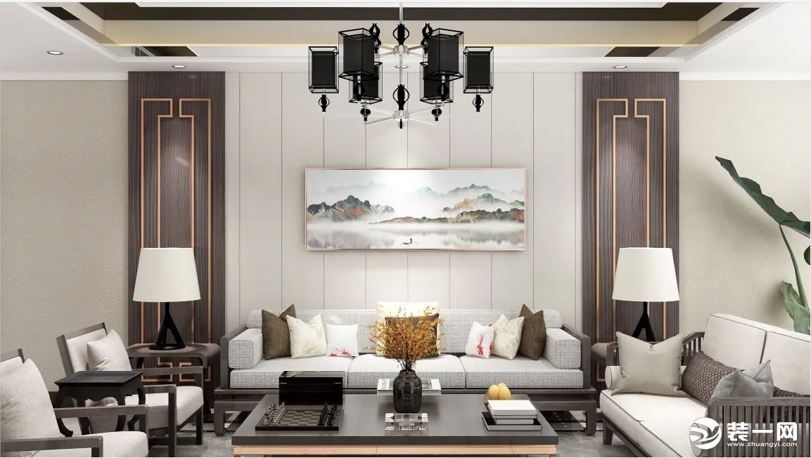 以新中式风格为基调，以充沛的美学特质彰显待客空间的仪式感，用新中式家具和专属定制而成的灯饰结构阐释当
