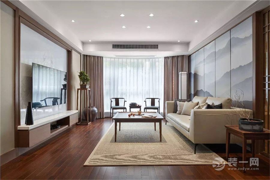 安粮兰桂公寓143平方新中式风格客厅装修效果图