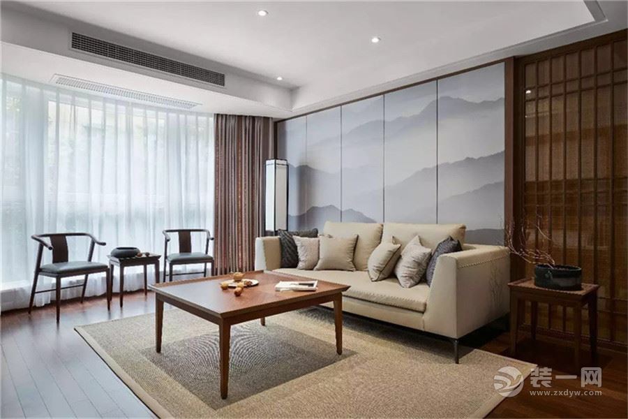 安粮兰桂公寓143平方新中式风格沙发背景墙装修效果图